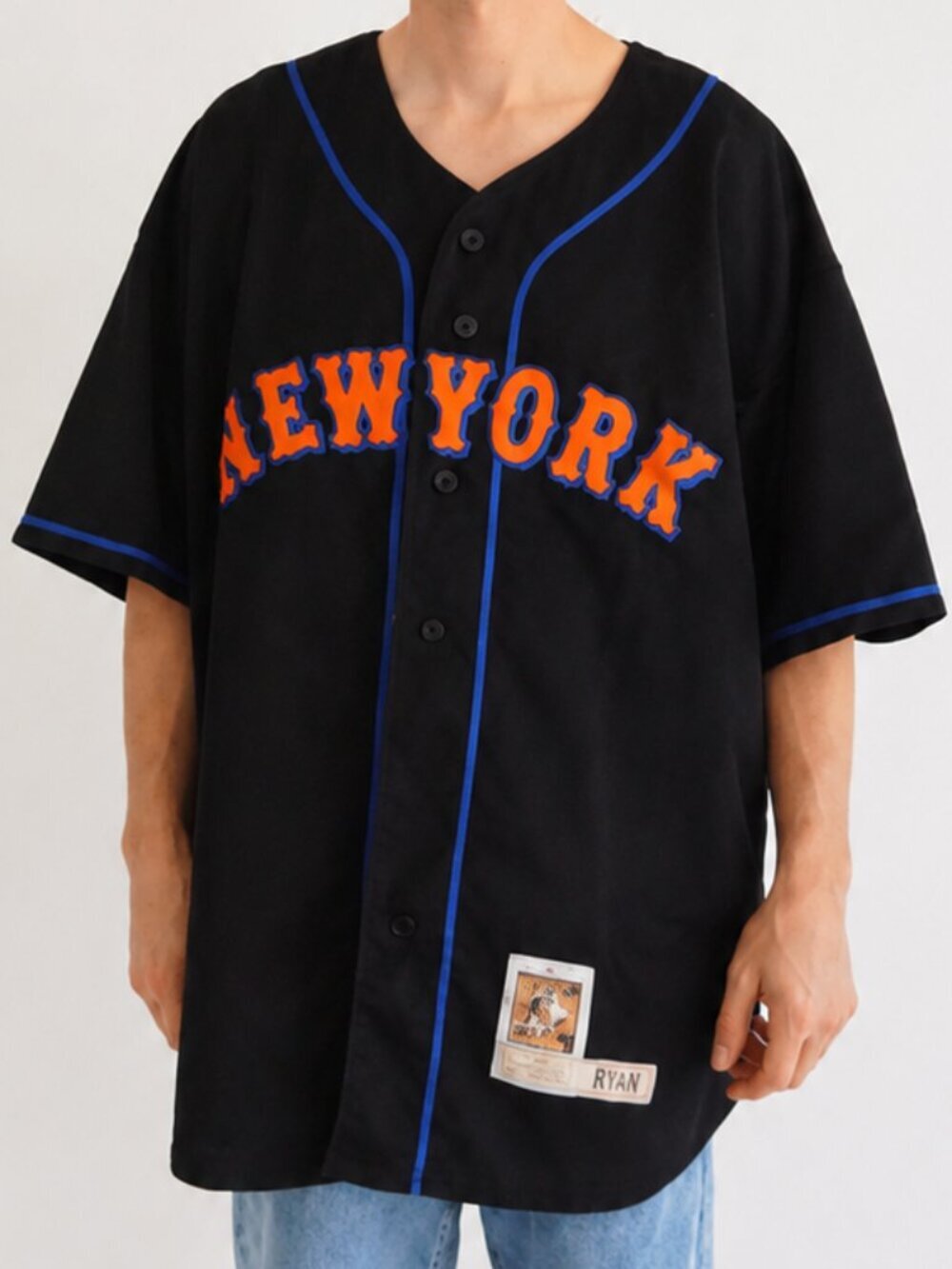Mitchell & Ness Black New York Mets MLB Baseball Jersey Button Front Ryan 4XL